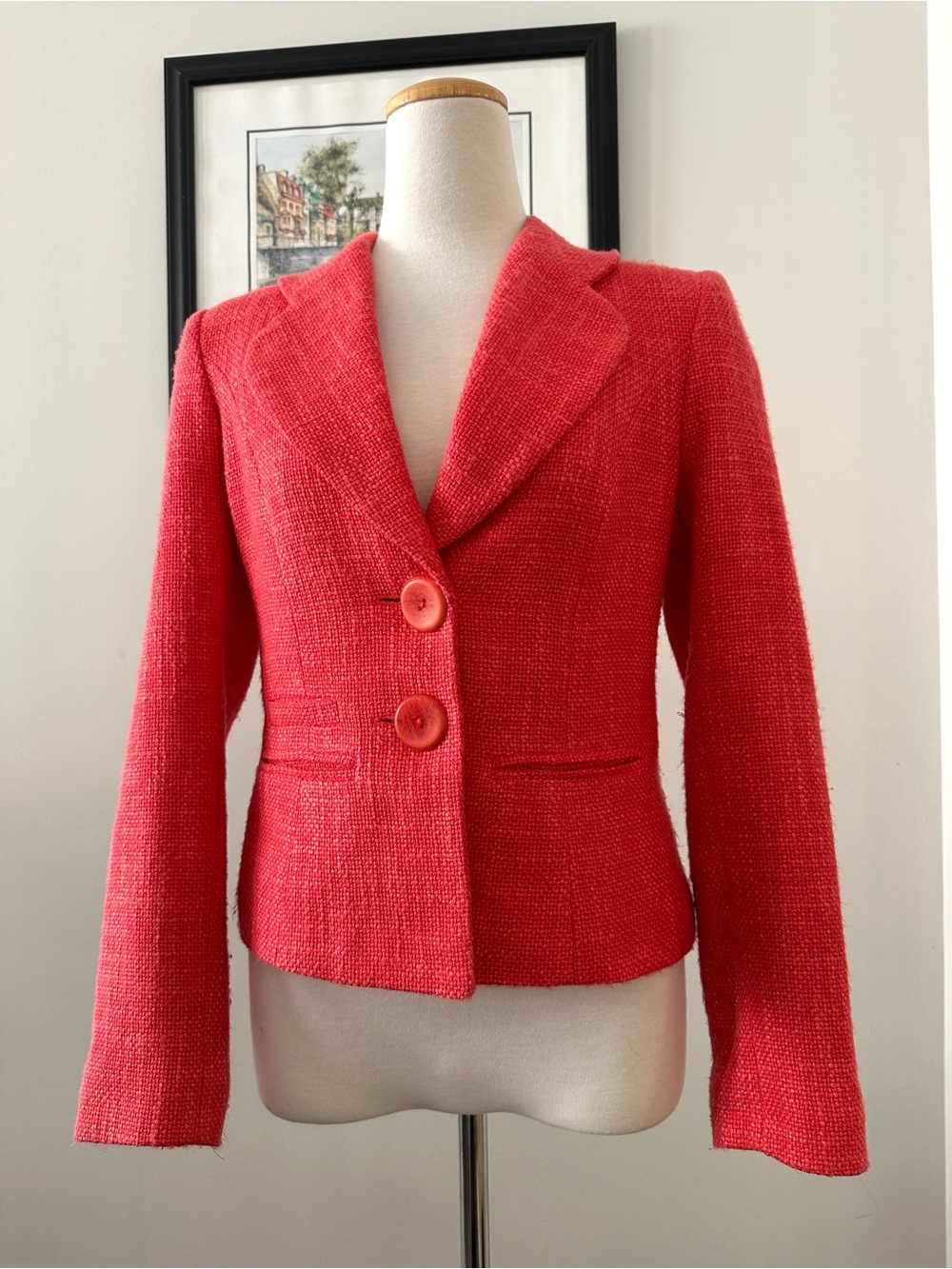 PLANET Women’s Tailored Coral Red Tweed Blazer Jacket - Size 6